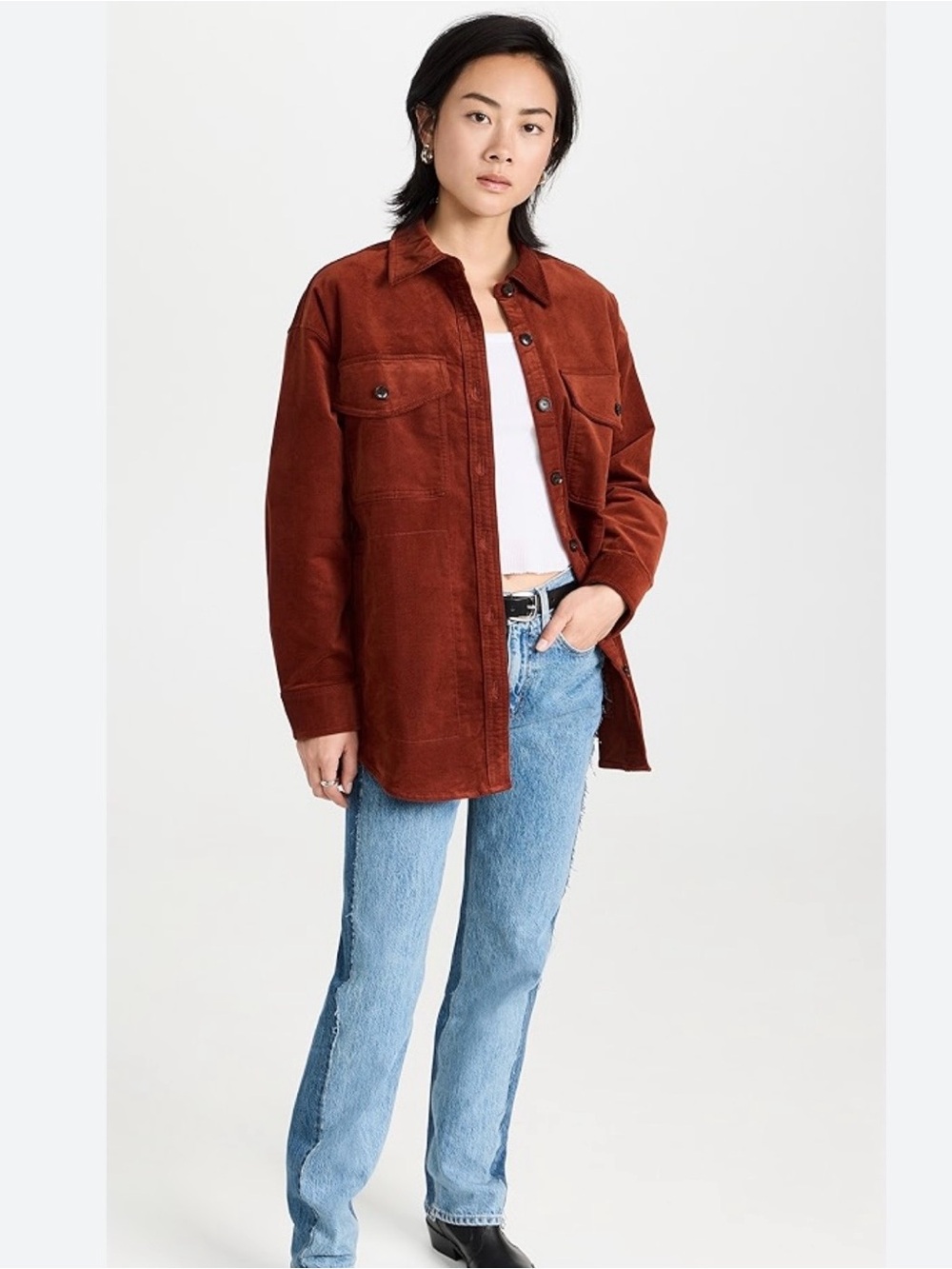 New Madewell Corduroy Button-Front Shacket in Rust